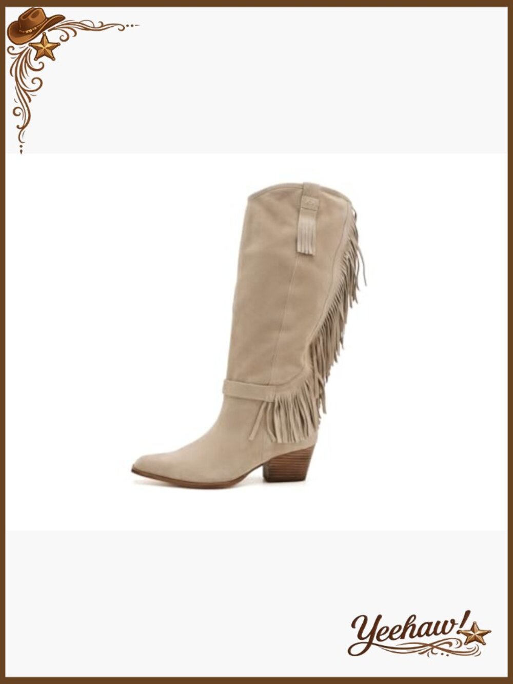 Suede Fringe Western Knee-High Boots with Block Heel - Picture 4 of 7